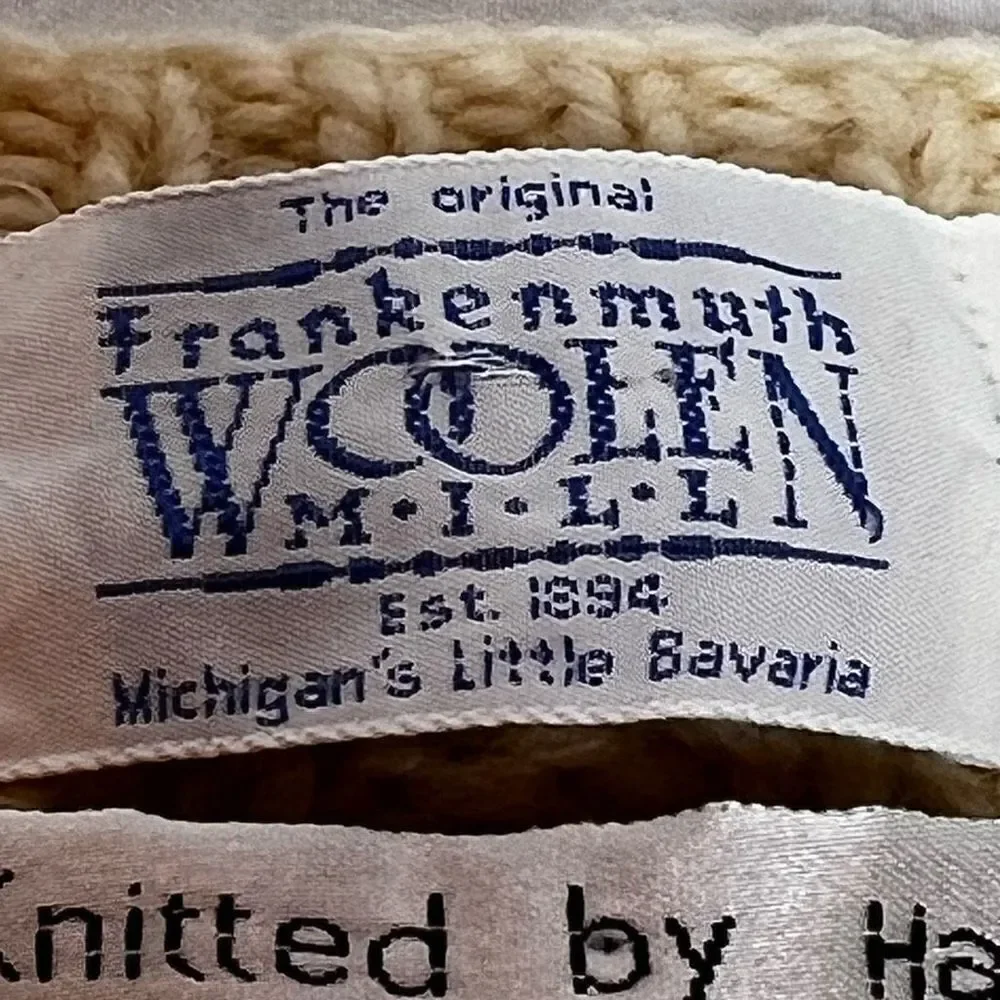 Vintage Frankenmuth Woolen Mill cream colored hand knit crew neck wool sweater s
